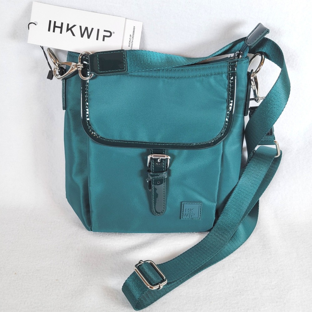 IHKWIP Womens Crossbody Buckle Up Travel Nylon Bag Medium Teal Green Outdoor - Picture 9 of 10